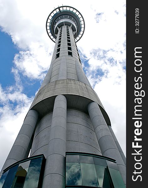 Auckland's sky tower looking upwards. Auckland's sky tower looking upwards