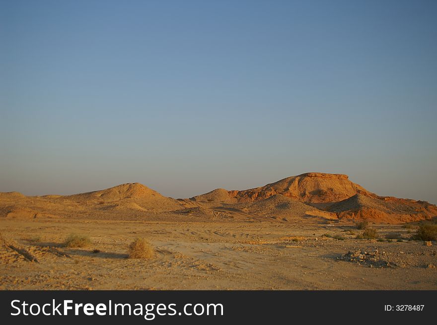 Hiking in Arava desert, Israel, stones and sky