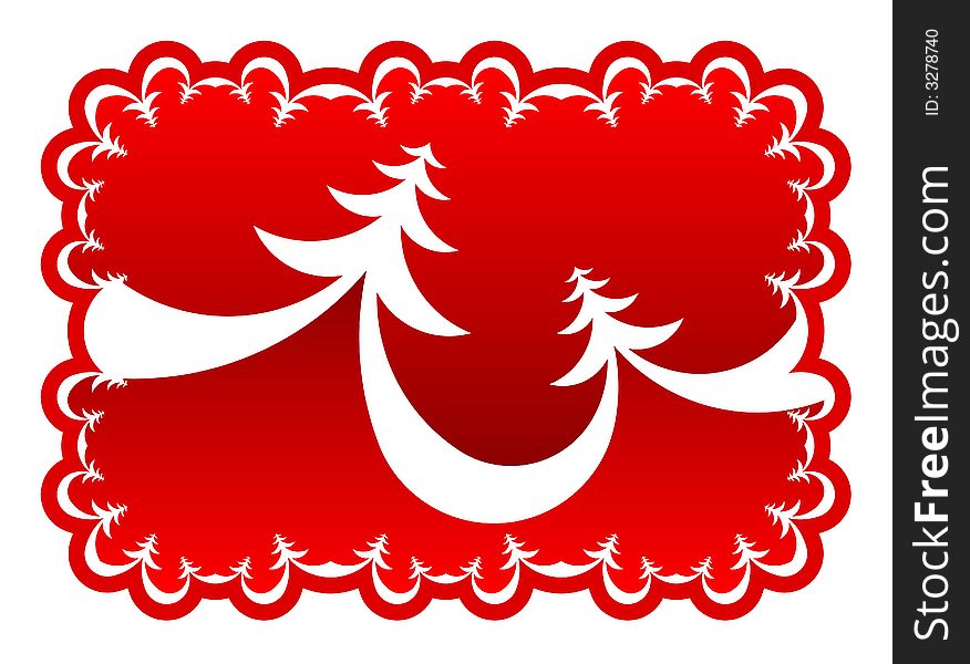 Christmas trees white on red vector illustration