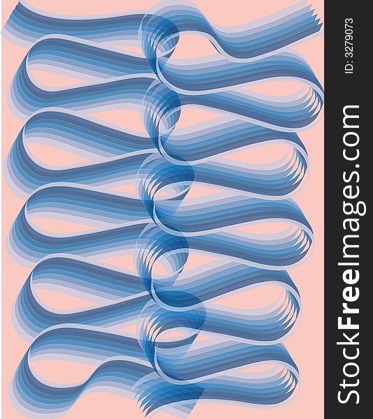 Abstract design of different blue shades of wavy loops against pink background. Abstract design of different blue shades of wavy loops against pink background