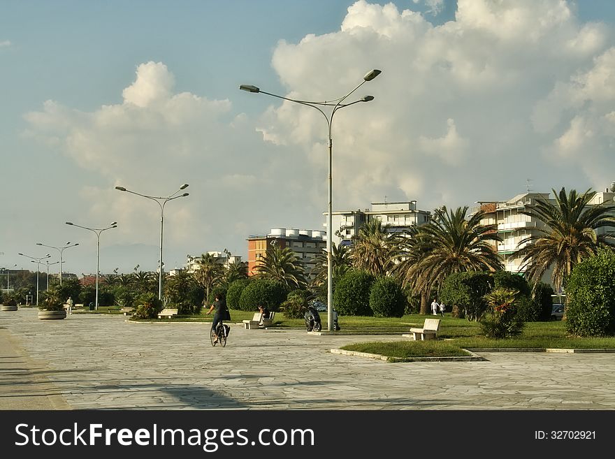 Palm trees in the background. Viareggio, Tuscany, Italy