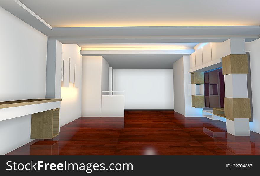 Home interior rendering with empty room design modern wall and decorated with wooden floors. Home interior rendering with empty room design modern wall and decorated with wooden floors.