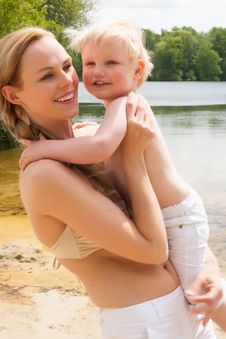 Mother And Son On The Beach Stock Photo Mother And Son On The Beach Stock Photo