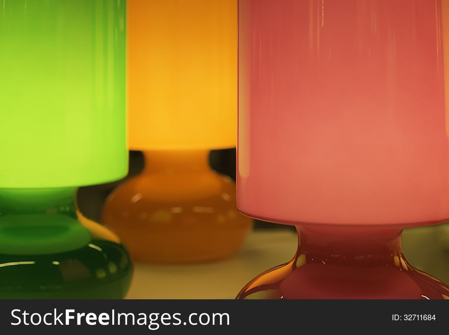 Modern colorful table glass lamp closeup