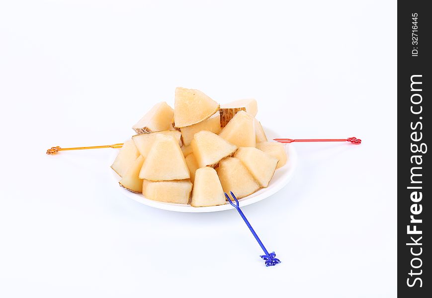 Handful melon slices on a white background. See my other works in portfolio.