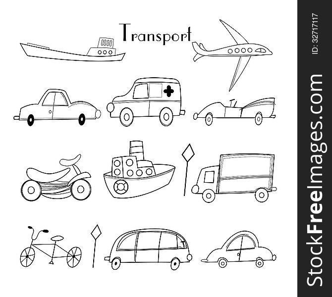 Graphic illustration of different transport on a white background. Graphic illustration of different transport on a white background