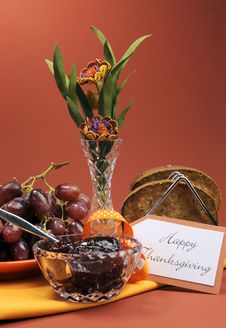 Free Happy Thanksgiving Day Breakfast Or Morning Brunch With Toast, Jelly And Grapes - Vertical. Royalty Free Stock Photos - 32728608