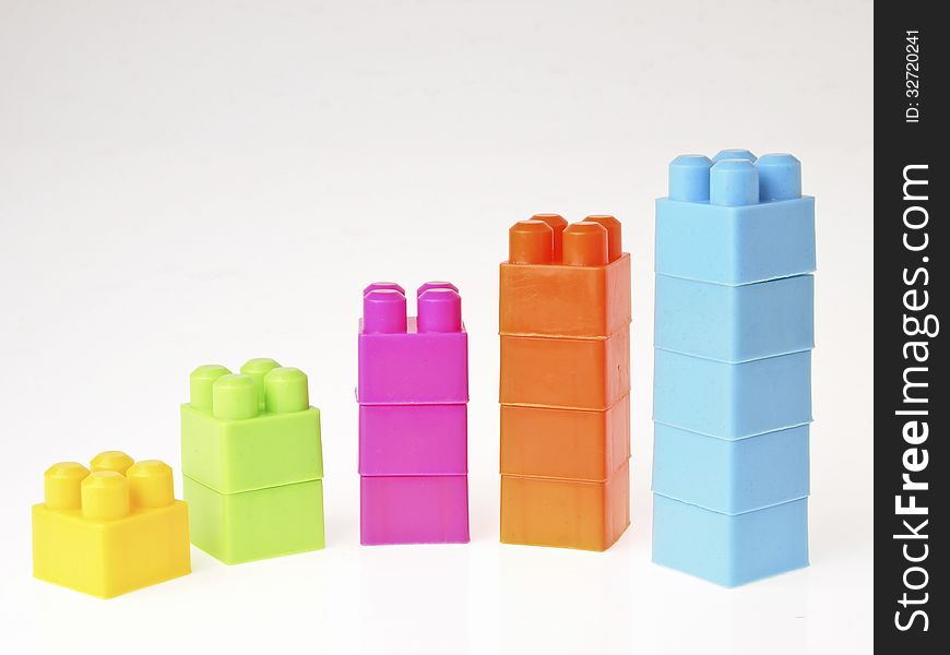 Increase step of color full brick toy on white background