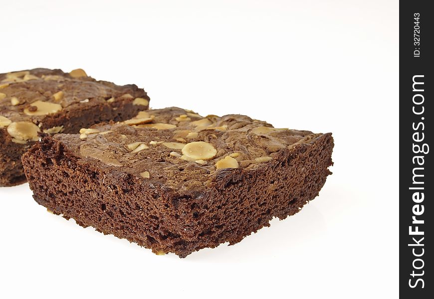 Group of almonds brownies on white background. Group of almonds brownies on white background