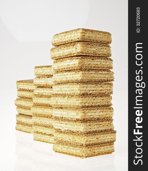 Arrange of stack wafers candy on white background. Arrange of stack wafers candy on white background