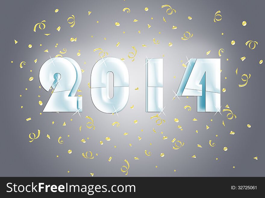 2014 in a silver blue graphic with golden confetti. 2014 in a silver blue graphic with golden confetti.