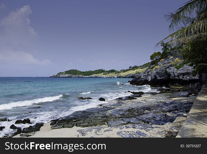 Ko Si Chang island in Thailand. Travel by sea. Sea and blue sky.