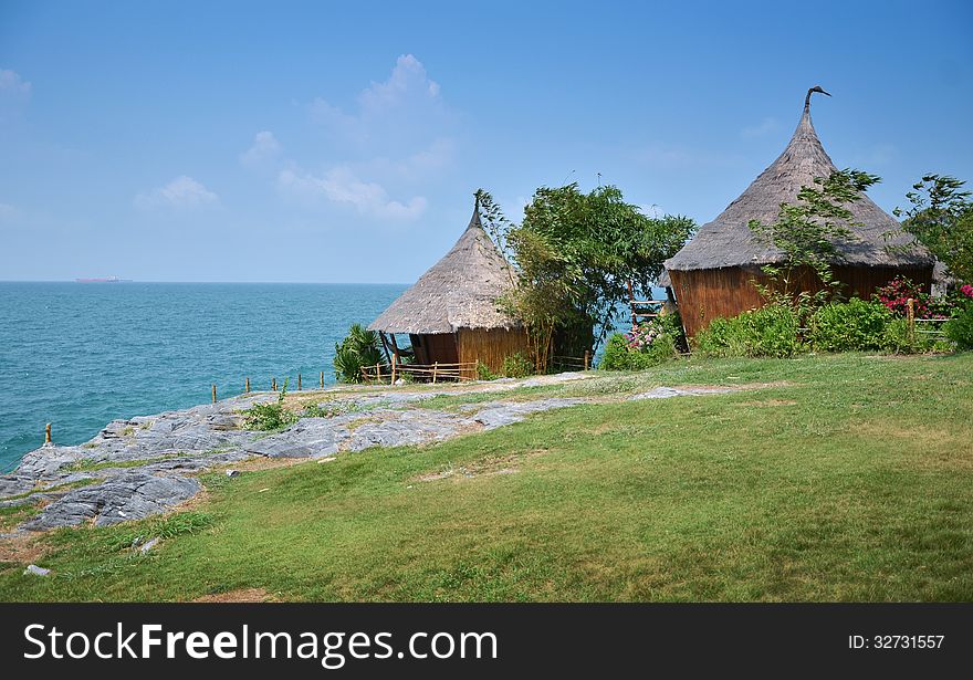 Tropical house at Ko Si Chang island in Thailand. Travel by sea.