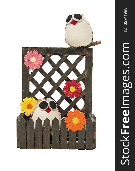 Couple Owl With Flower On The Wooden Fence