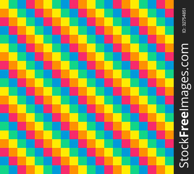 8-bit seamless diagonal rainbow background tile using pink, orange, yellow, green and blue