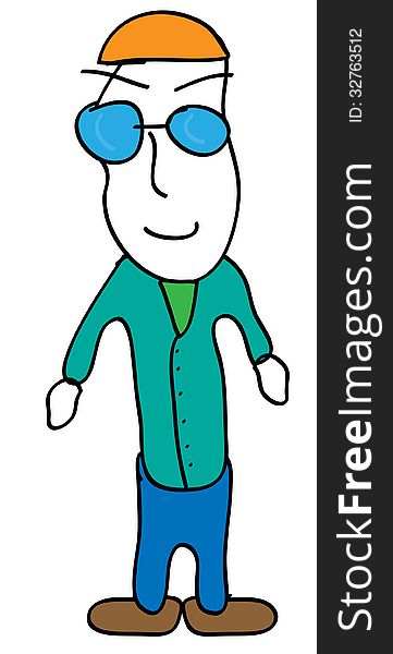 Nerd boy cartoon illustration with white isolated background.