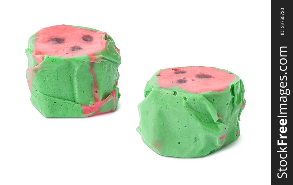 Watermelon Salt Water Taffy isolated on a white with a clipping path. The isolation is on a transparent background in the PNG format.