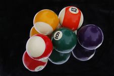 Snooker Balls Reflected In Mirror On Black Background Royalty Free Stock Photos