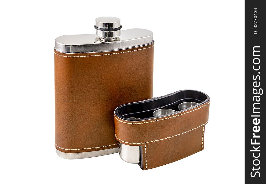 The brown flask is photographed on the white background