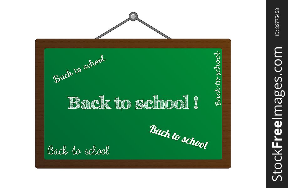 Green blackboard with chalk styled and handwritten text Back to school. Green blackboard with chalk styled and handwritten text Back to school