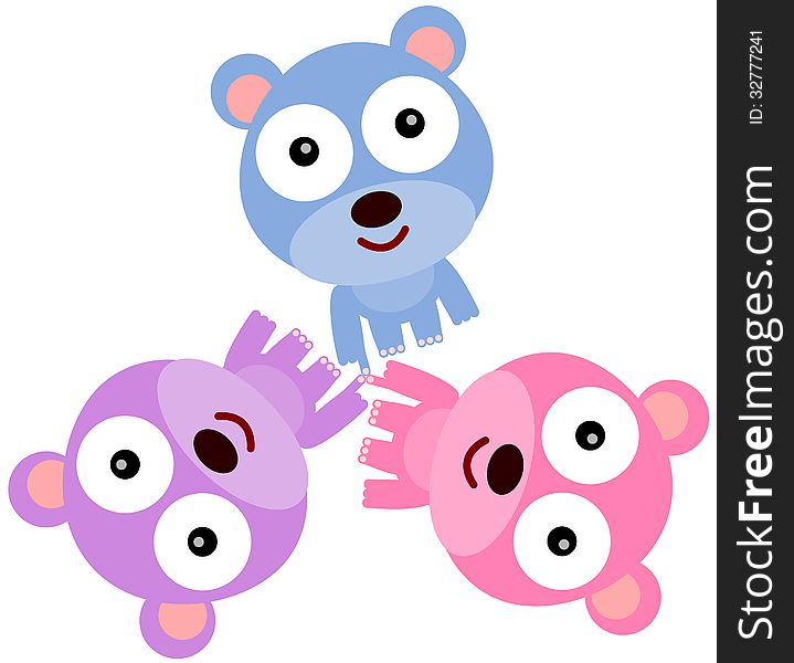 Illustration of a three cute bears joining their fingers together. Illustration of a three cute bears joining their fingers together