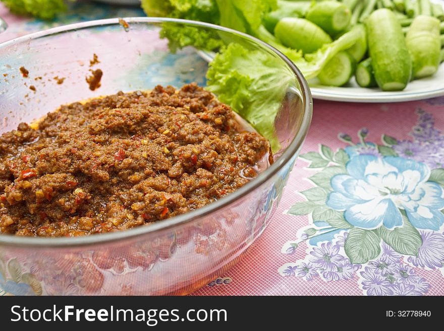 Chilli Sauce is South of Thailand people's regular meal. Ingredient of chilli sauce is minced pork and chilli etc.