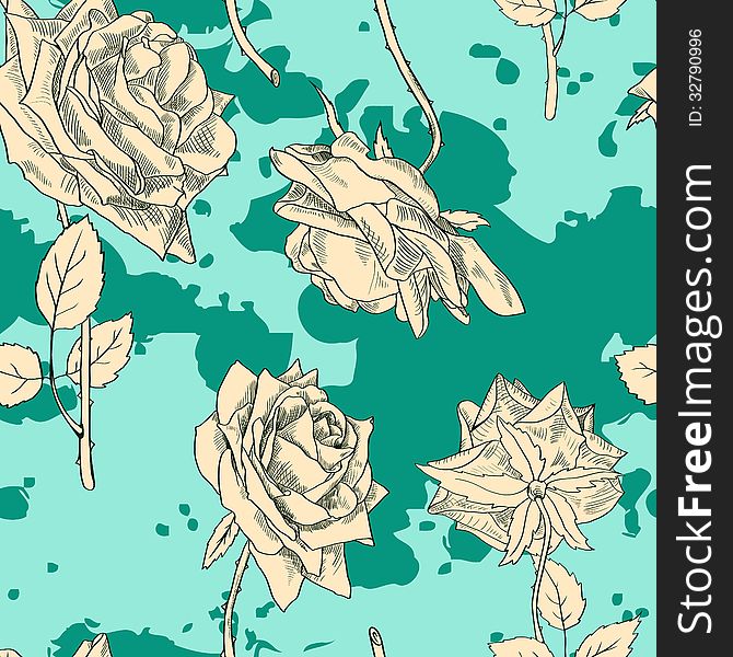 Vintage seamless pattern with roses, vintage vector illustration