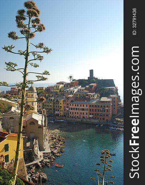 Vernazza Harbor In A Sunny Day, Cinque Terre, Liguria, Italy