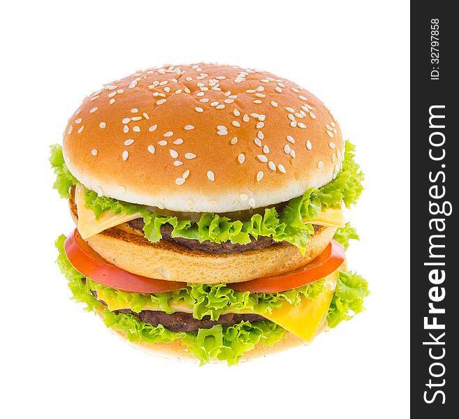 Big hamburger isolated on white background