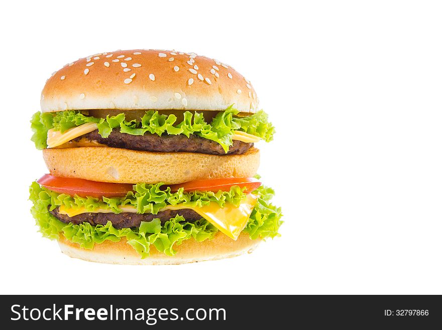 Big hamburger isolated on white background