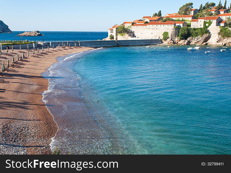 Part of the resort island of Sveti Stefan in Montenegro. Part of the resort island of Sveti Stefan in Montenegro