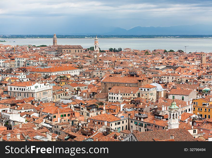 Aerial view of roof of Venetian houses. Venice. Italy. Aerial view of roof of Venetian houses. Venice. Italy.