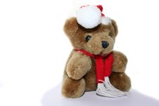 Teddy Bear In Christmas Cap Stock Images