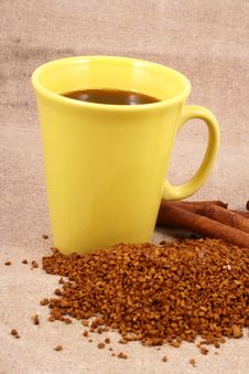 Cup Of Coffee With Coffee Grai Stock Image