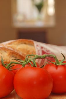 Sunny Tomatoes And Bread Stock Photo Sunny Tomatoes And Bread Stock Photo