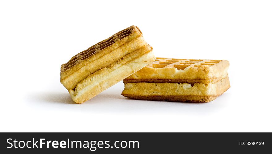 Two waffles on white background