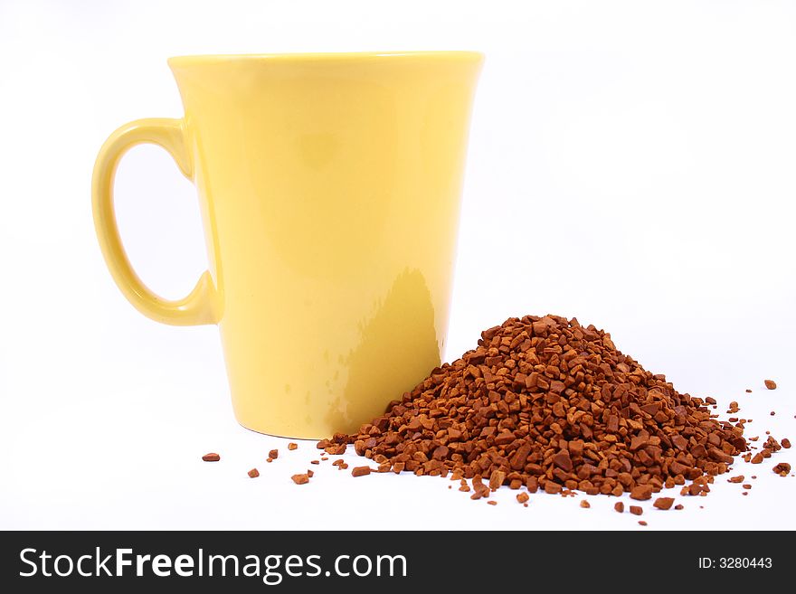 Cup of coffee with coffee grain