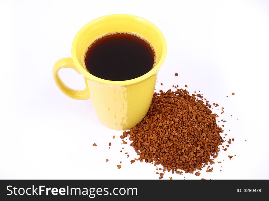 Cup of coffee with coffee grain