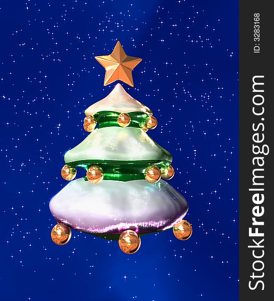 Excellent registration for your New Year's card or video. A toy a christmas tree on a background of the dark blue sky and a snow.