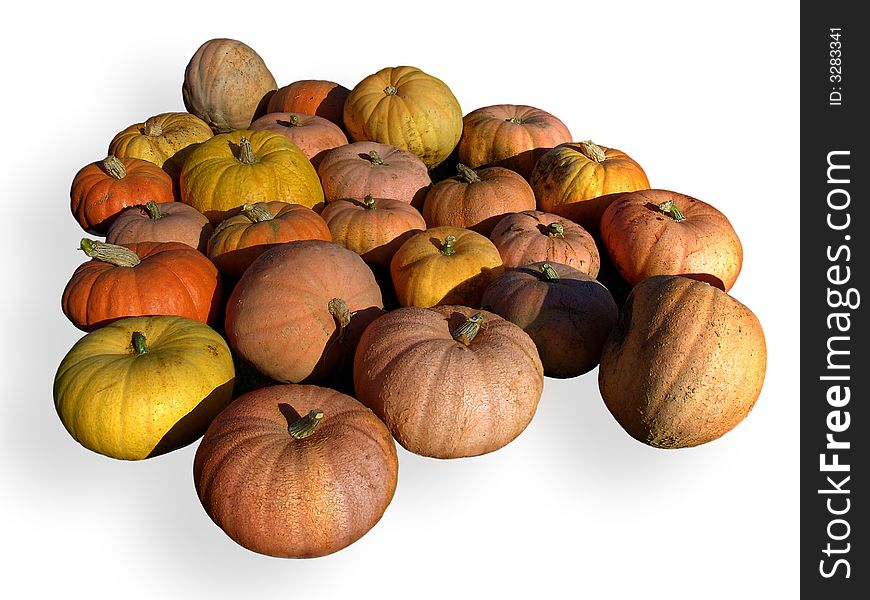 Ripe pumpkins on a white background