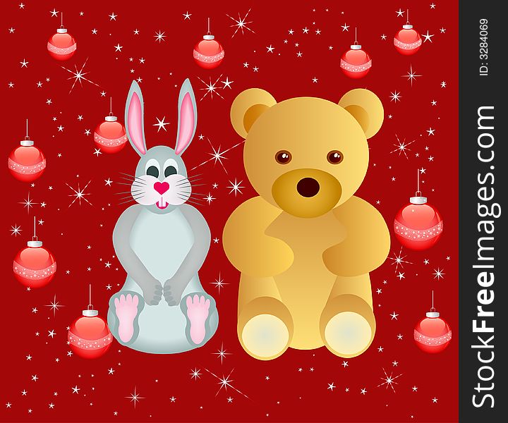 Abstract Christmas  background with rabbit and bear - vector. Abstract Christmas  background with rabbit and bear - vector