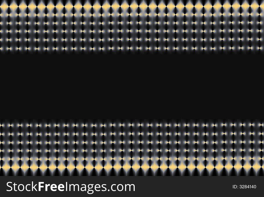 Abstract illustration of gold, silver and black mesh on a horizontal axis with a black central section.