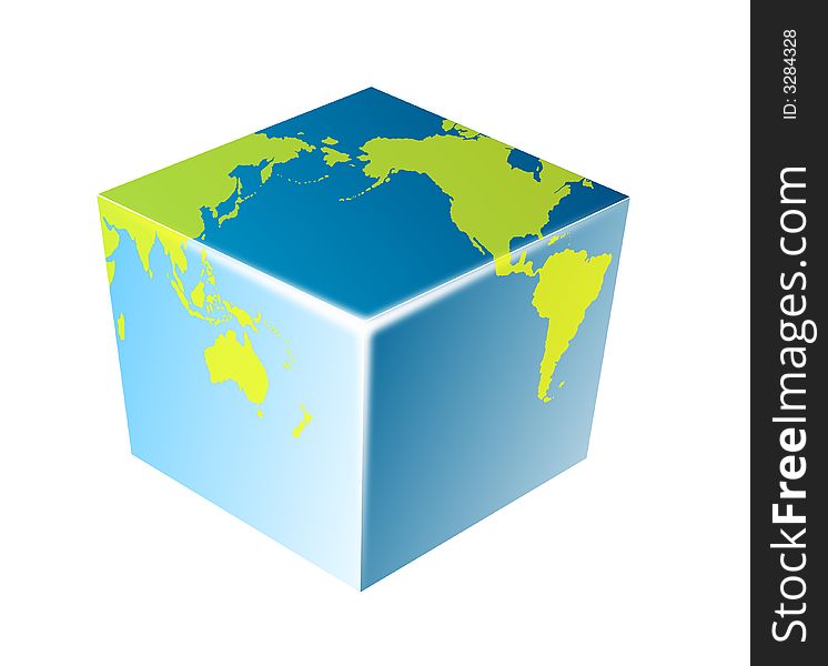 Vector art of a cube globe representing the Four corners of the world