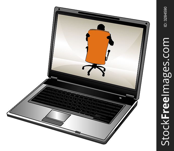 Vector humorous silhouette of businessman and opened laptop. Vector humorous silhouette of businessman and opened laptop