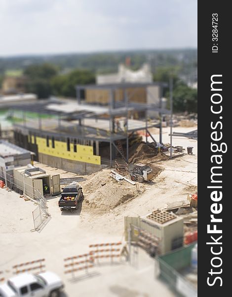 Construction site with tilt shift lens. Construction site with tilt shift lens