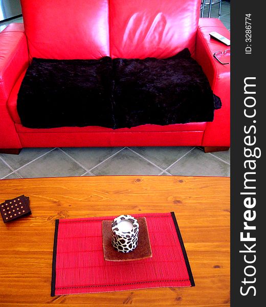 Living Room With Red Couch