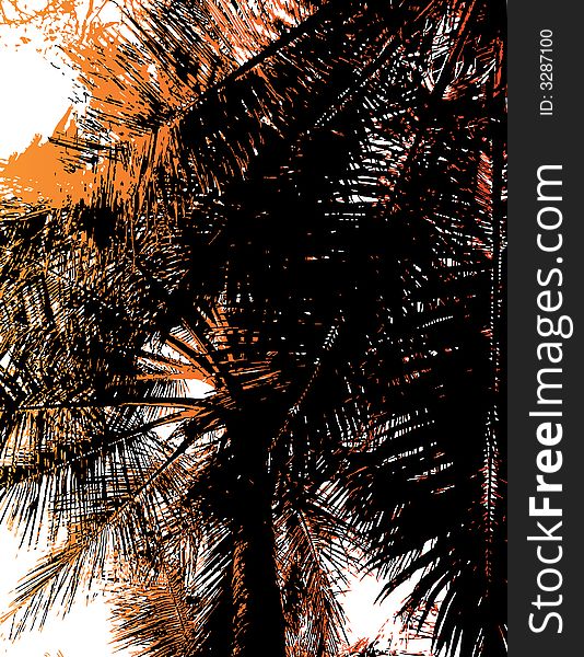 Silhouette of a palm tree. Vector art.