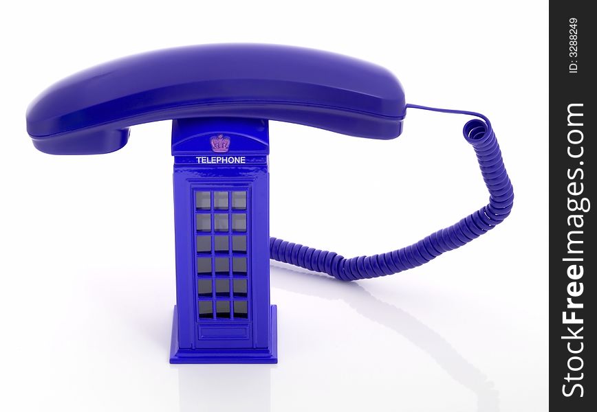 Photo of a blue telephone over a white background. Photo of a blue telephone over a white background