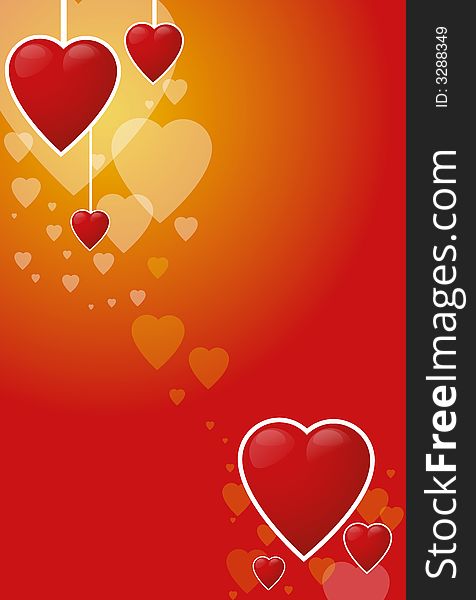 Background with red hearts on white ribbons. Background with red hearts on white ribbons