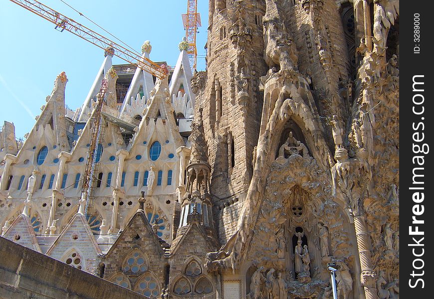 A view to Sagrada Familia with some new and old elements. A view to Sagrada Familia with some new and old elements